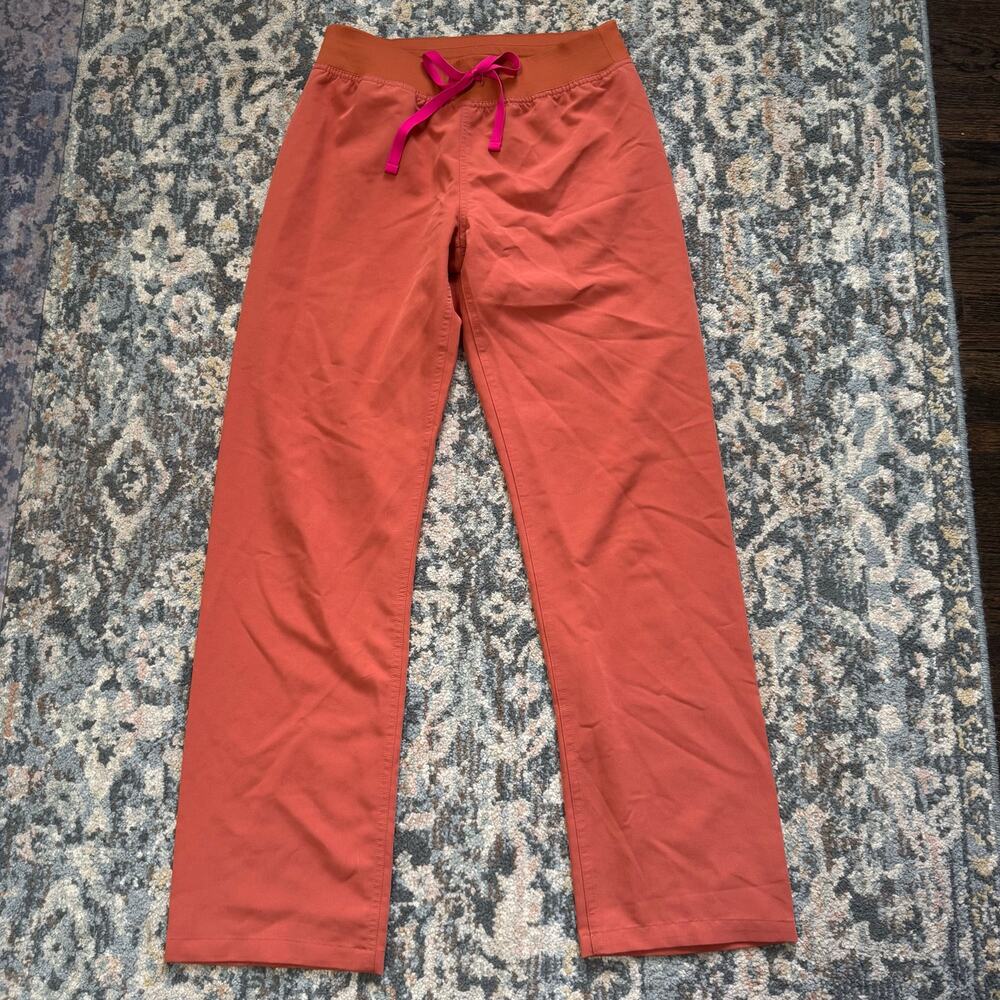 Figs Women's Livingston Rust Orange Scrub Pants with Pink Drawstring